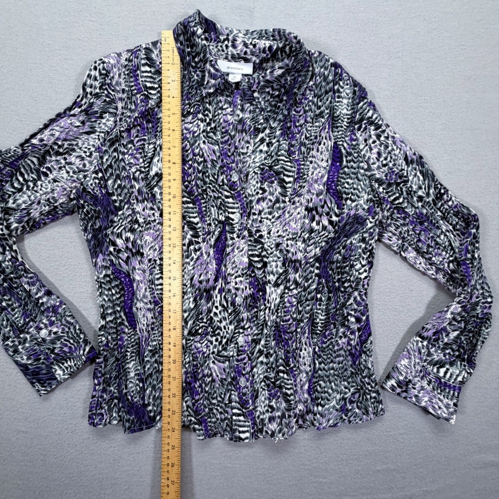 Dressbarn‎ Womens Blouse Regular Purple Abstract Feather Print Button Up M - Picture 2 of 7